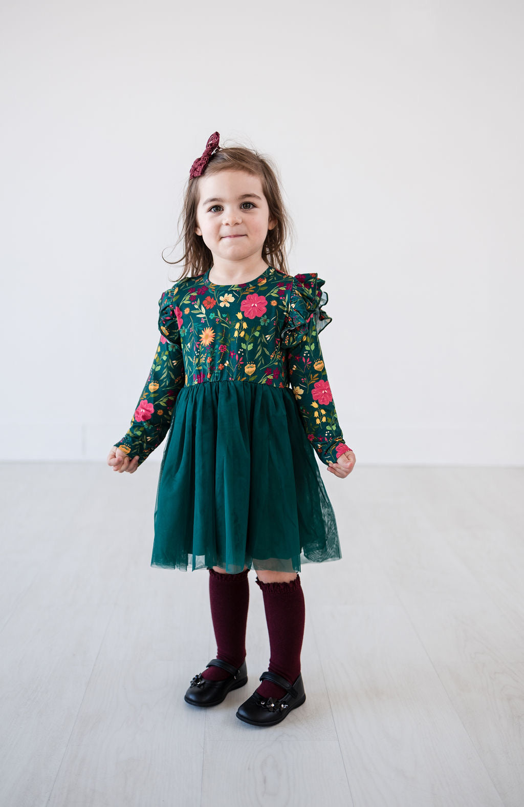 Long Sleeve Tulle Dress - Moody Flowers