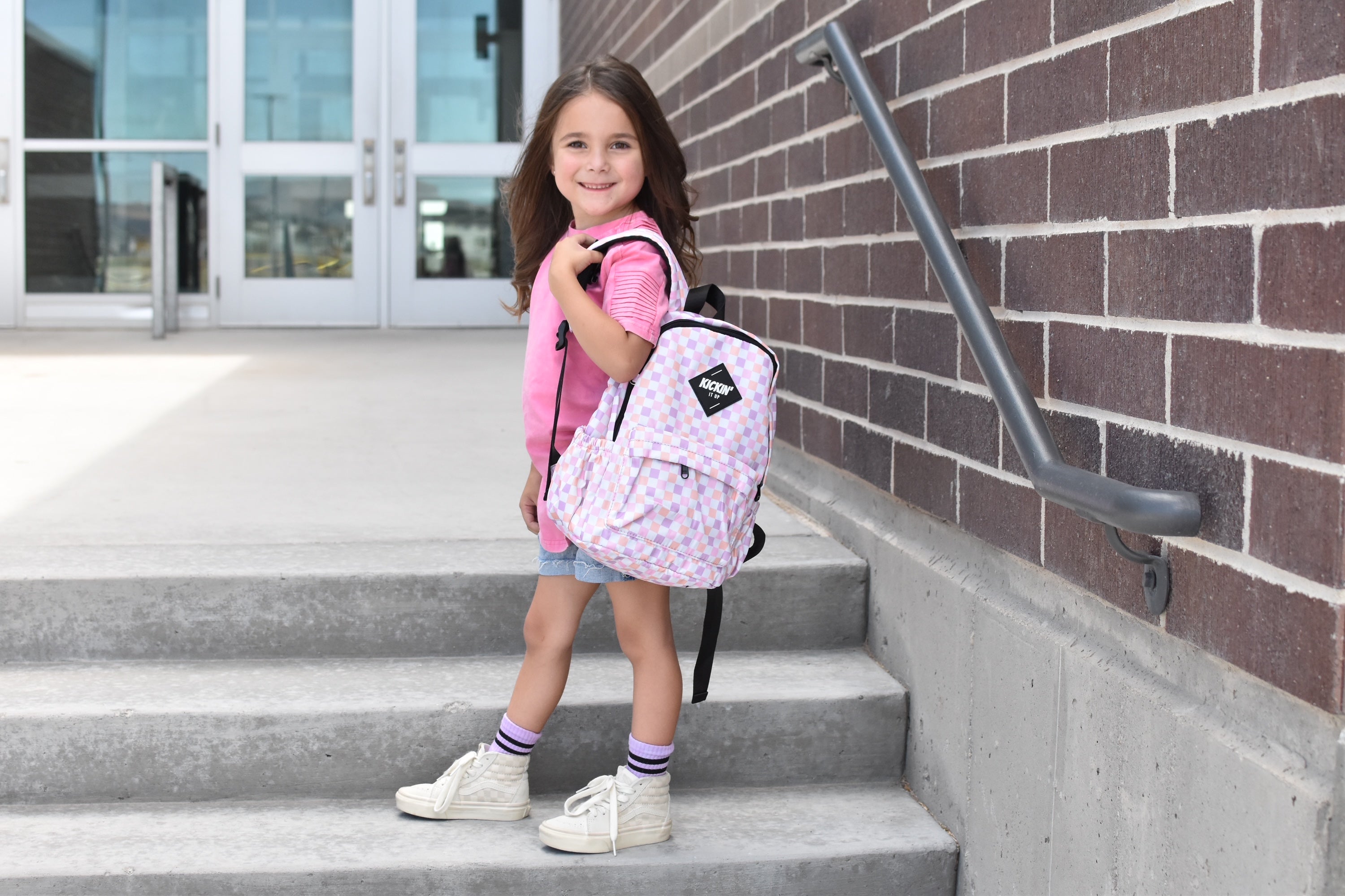 KIU Mid-size Pink Checkered Backpack