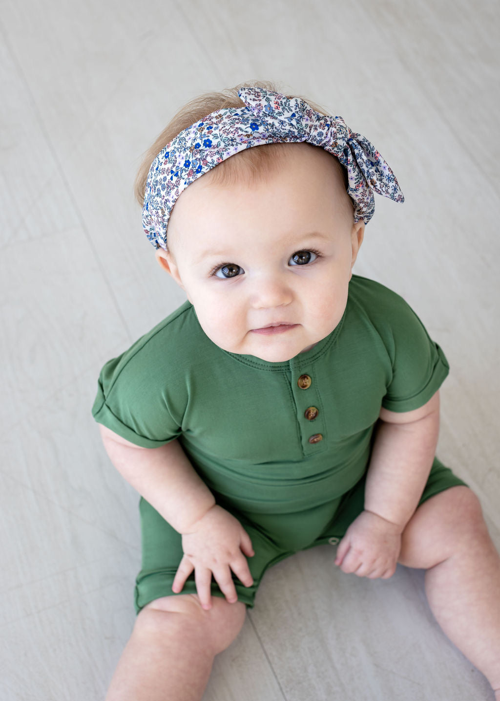 Henley Short Sleeve Romper - Watercress