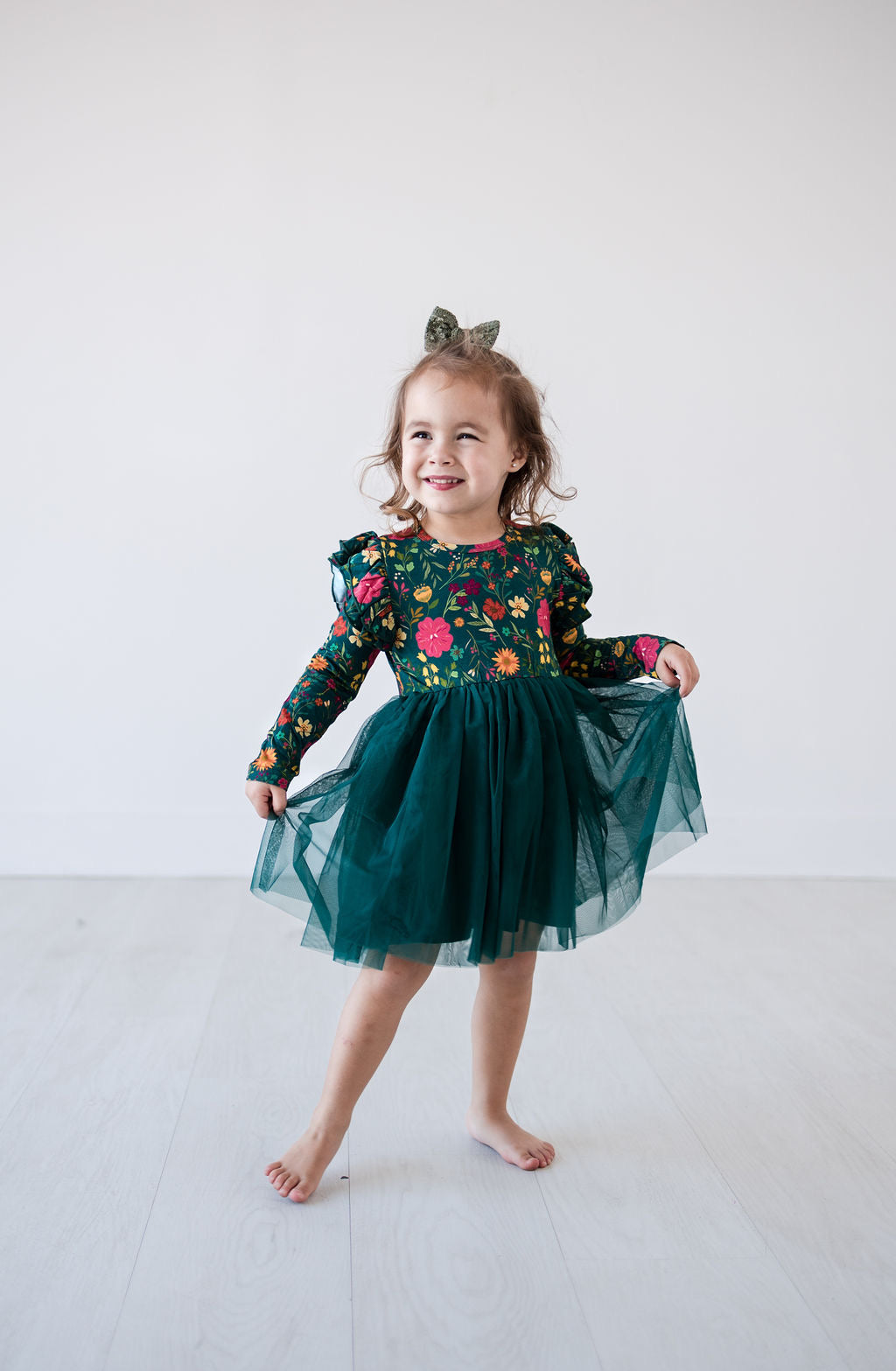 Long Sleeve Tulle Dress - Moody Flowers