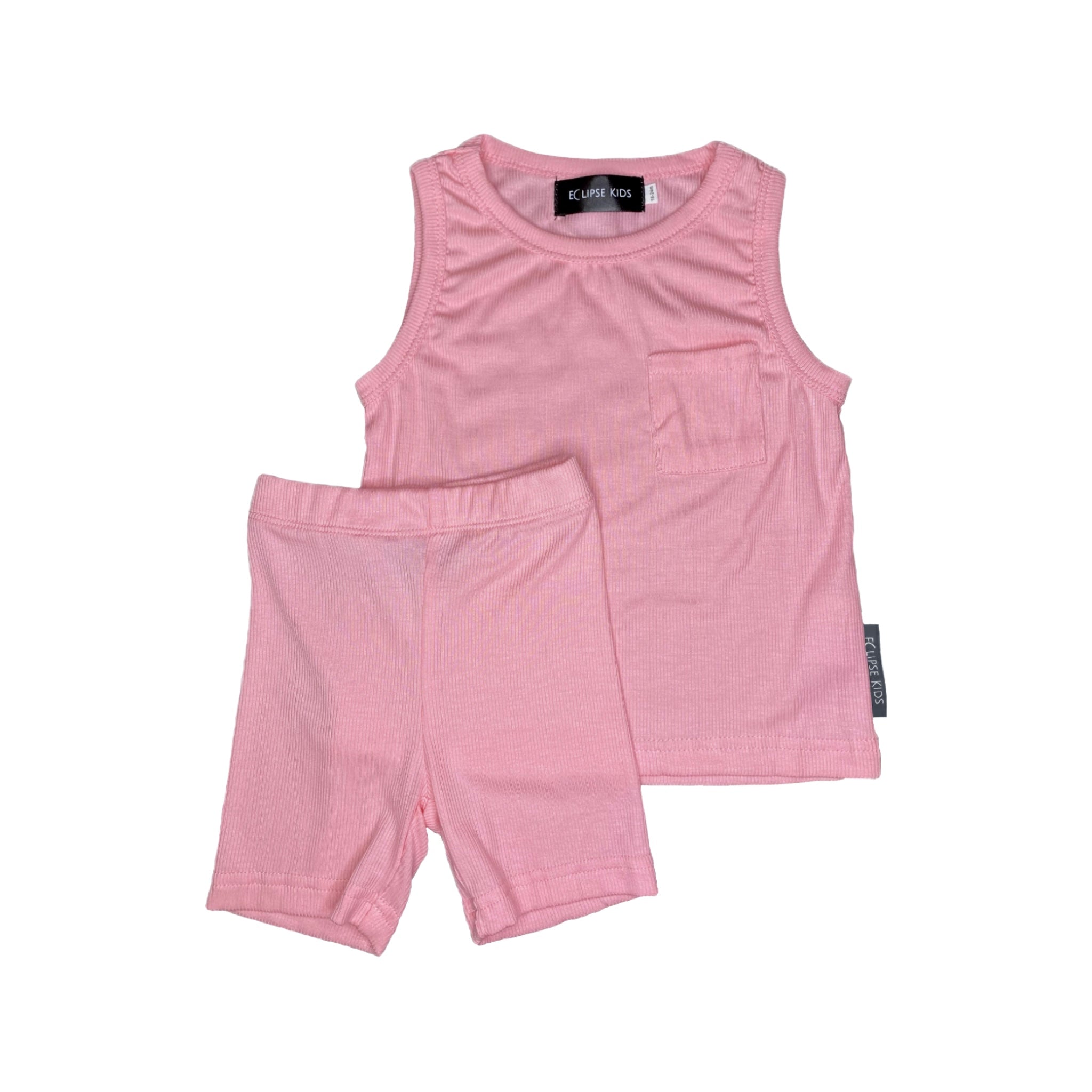 Ribbed Bamboo Tank Set - Pink