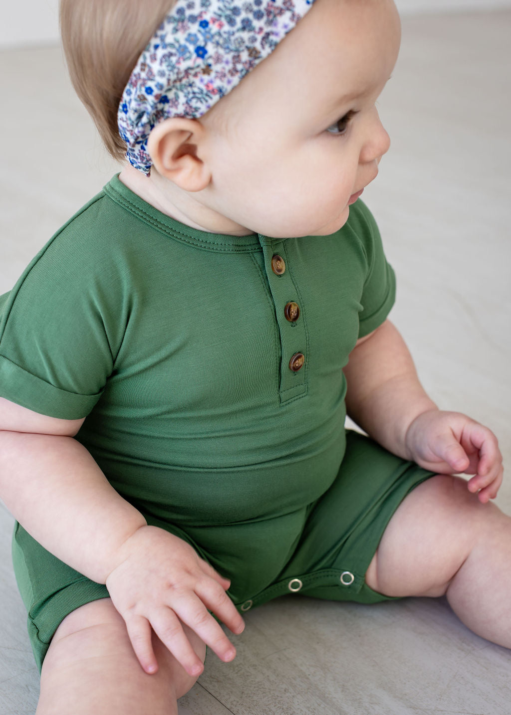 Henley Short Sleeve Romper - Watercress