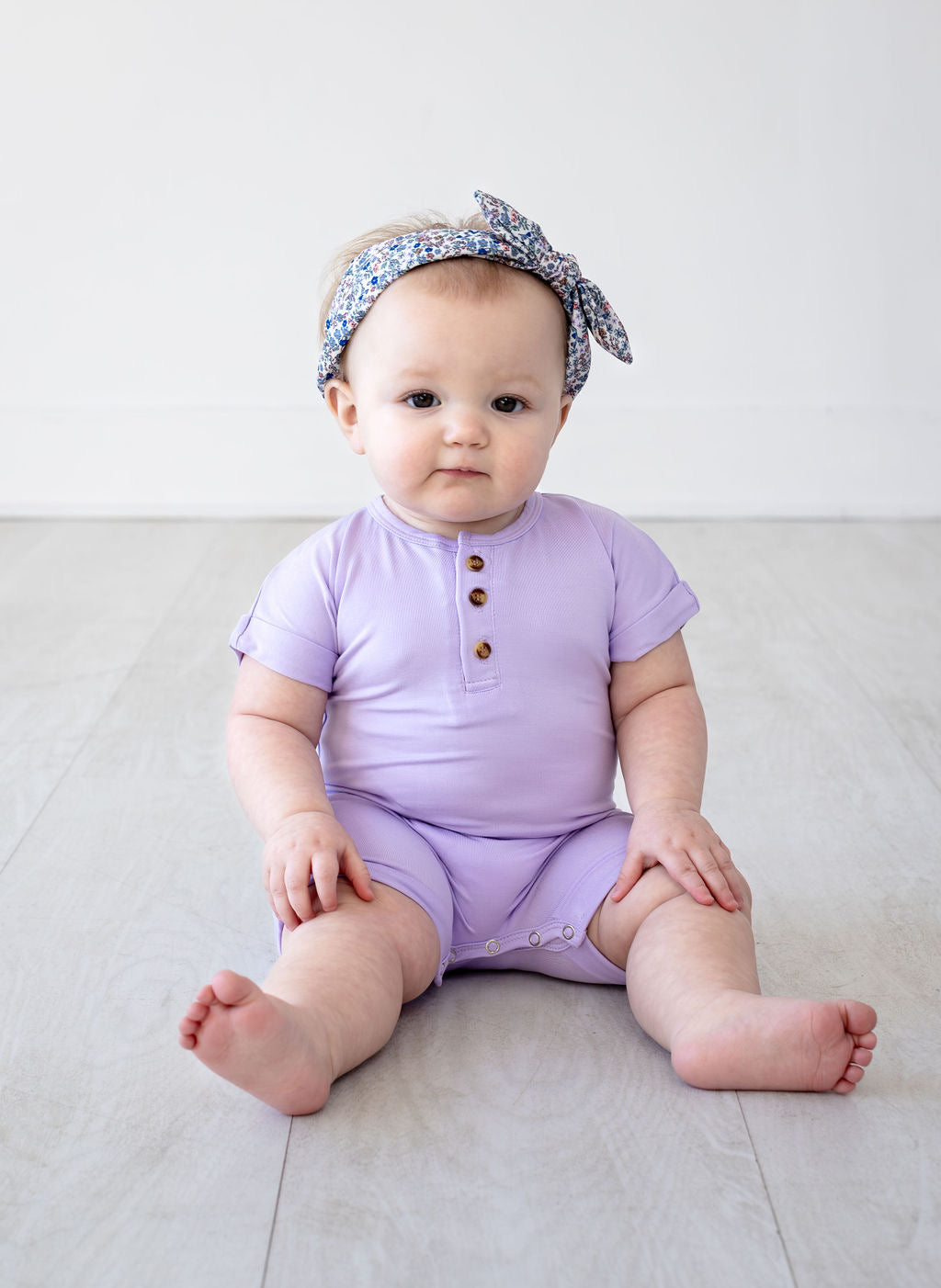 Henley Short Sleeve Romper - Pastel Lilac