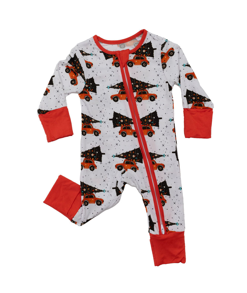 Tree-Mendous Christmas - Red - Long Sleeve Zipper Romper