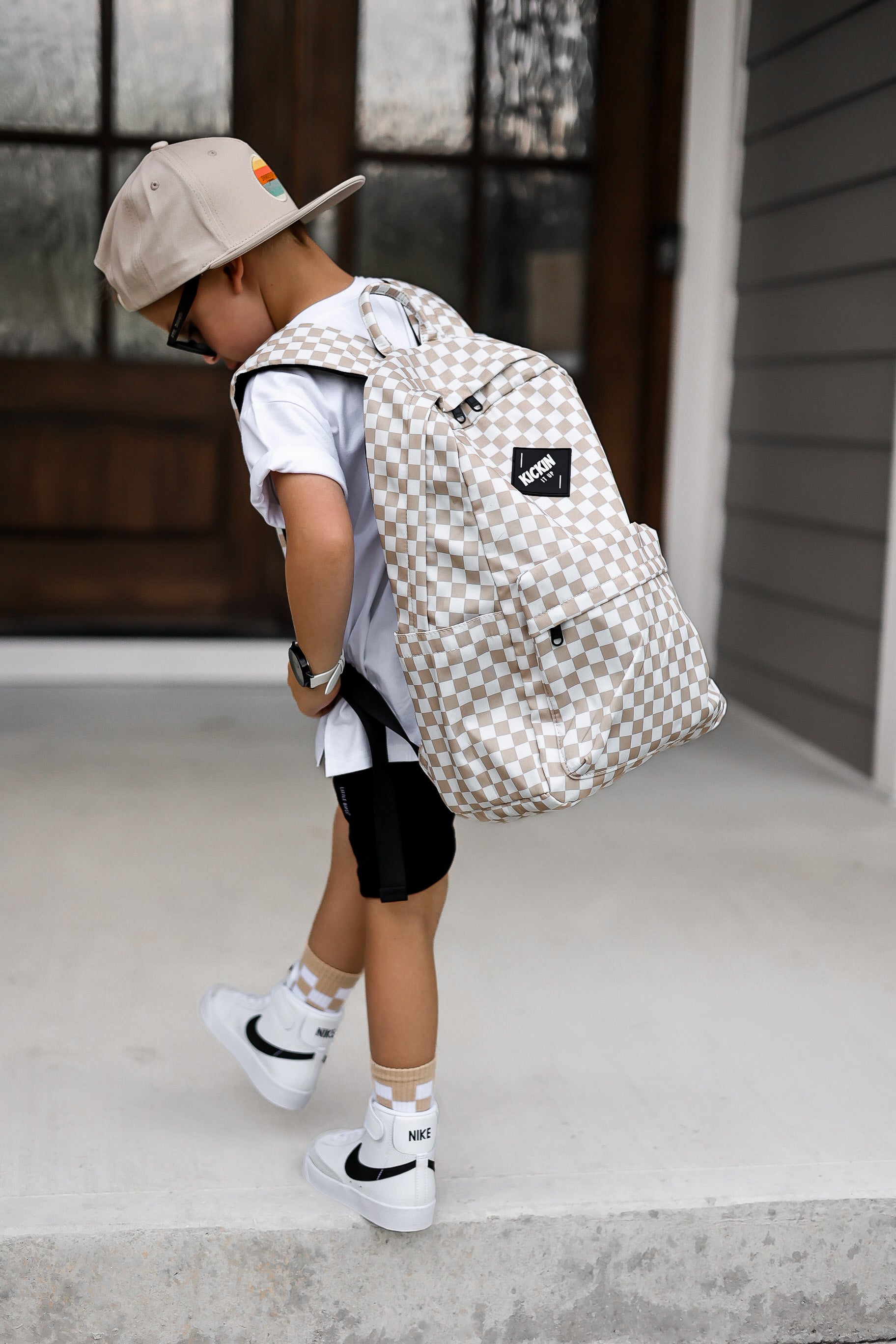 KIU Full Size Tan Checkered Backpack