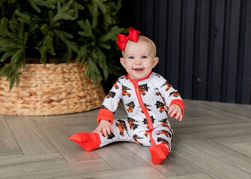 Tree-Mendous Christmas - Red - Long Sleeve Zipper Romper