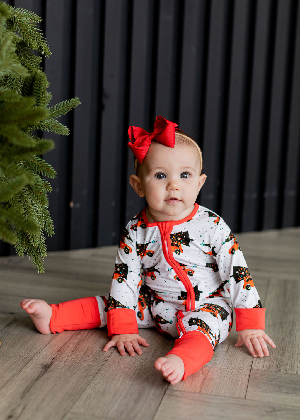 Tree-Mendous Christmas - Red - Long Sleeve Zipper Romper