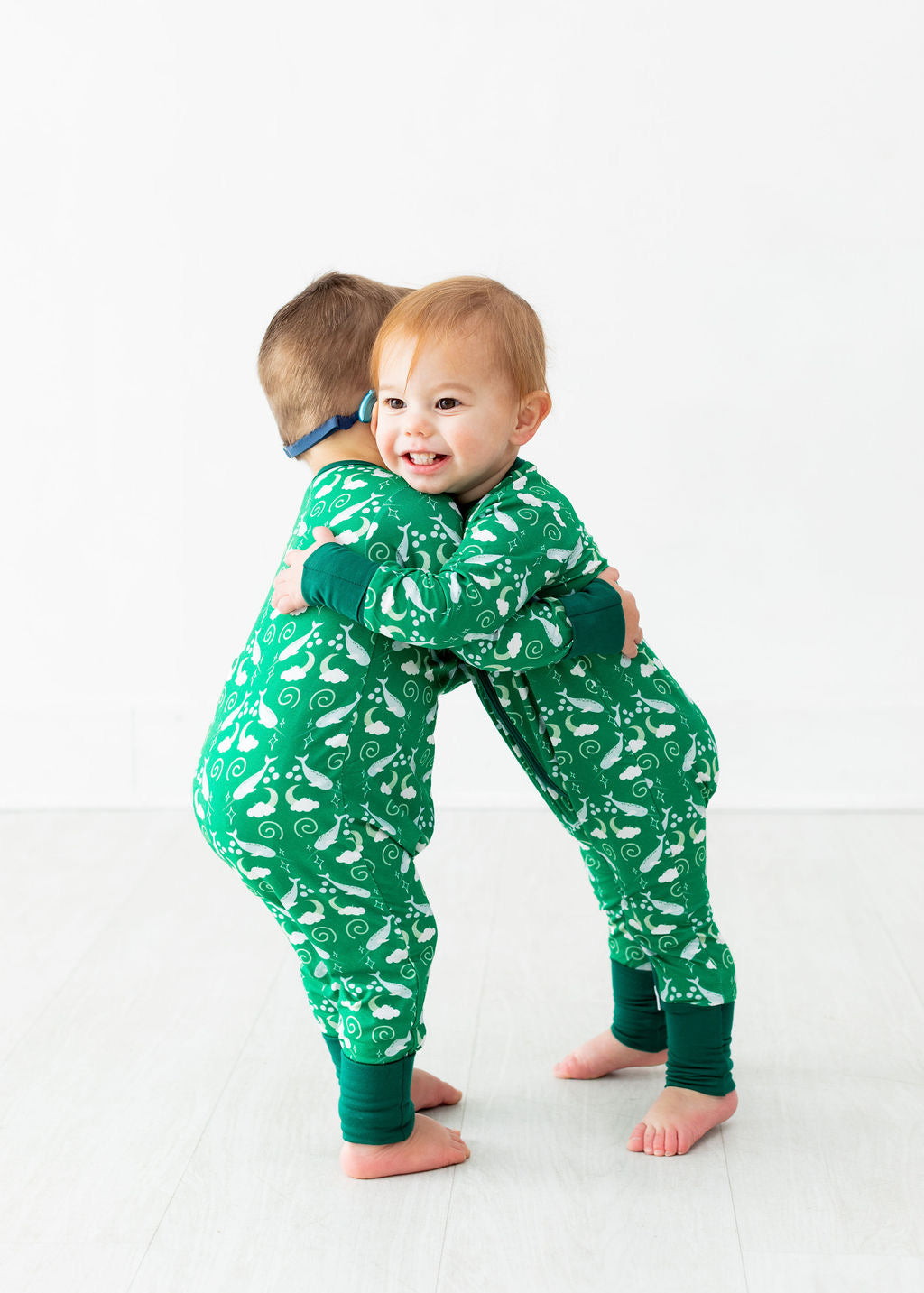 I'm Narwhally Sleepy - Green - Long Sleeve Zipper Romper