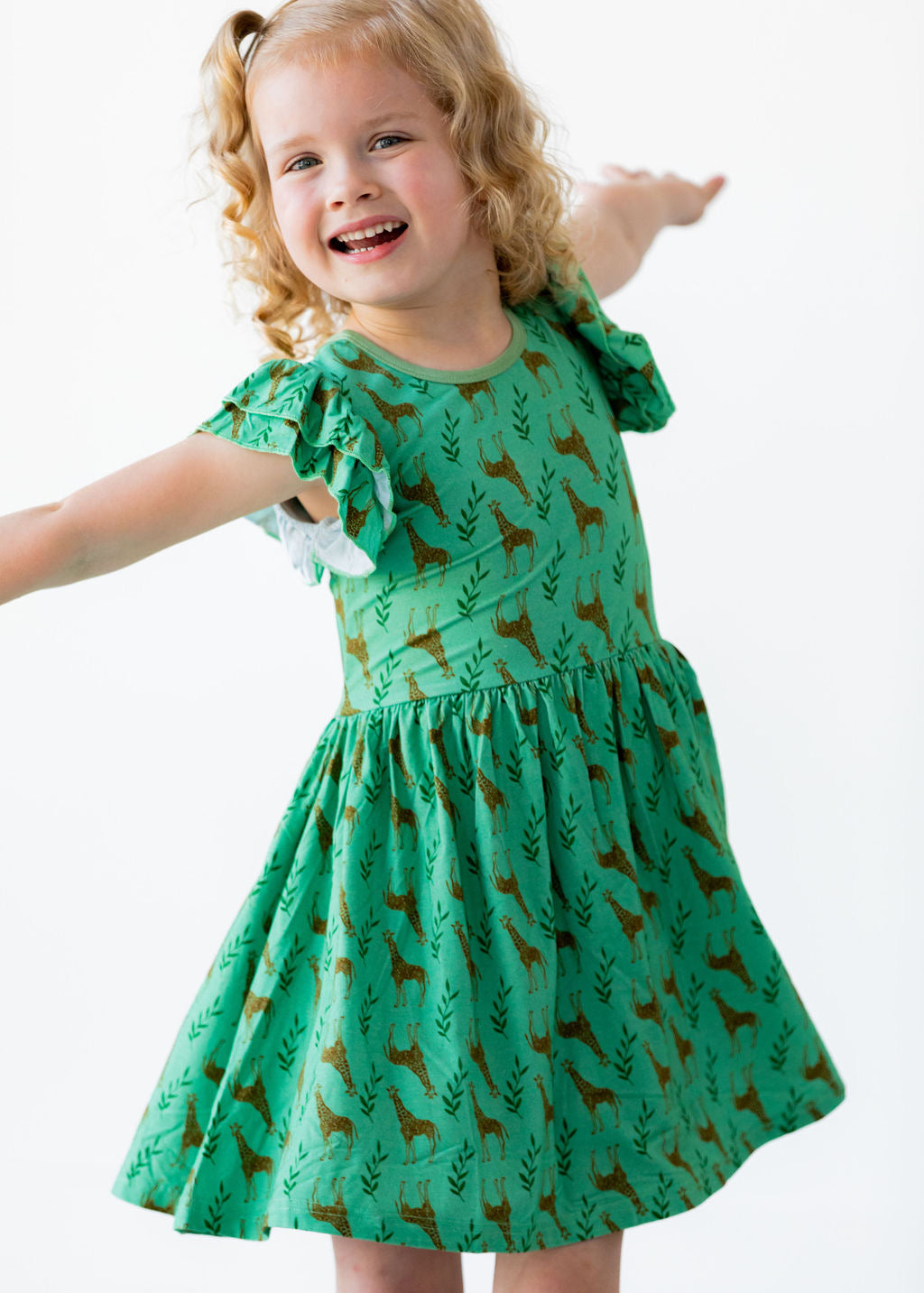 Flutter Sleeve Twirl Dress - Giraffes