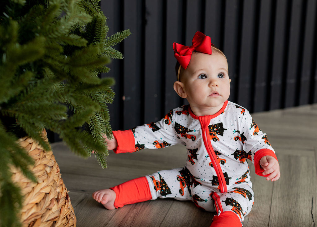 Tree-Mendous Christmas - Red - Long Sleeve Zipper Romper