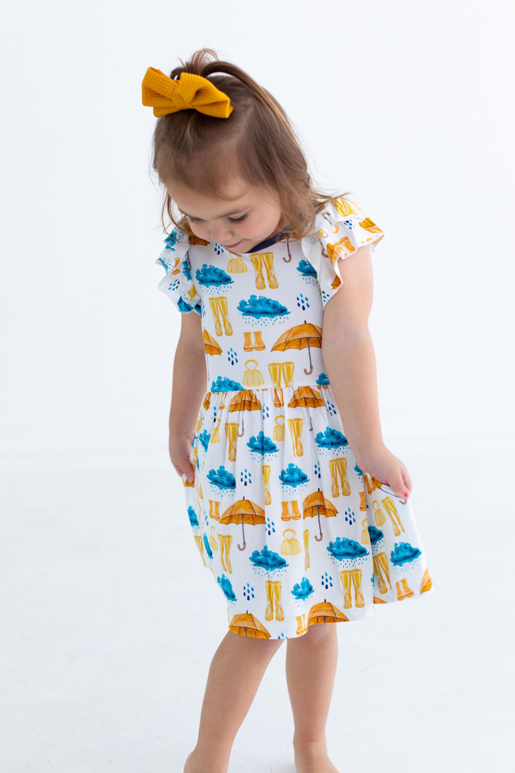 Flutter Sleeve Twirl Dress - Rainy Days